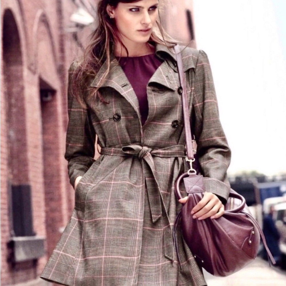 H&M belted plaid trench coat Size 2